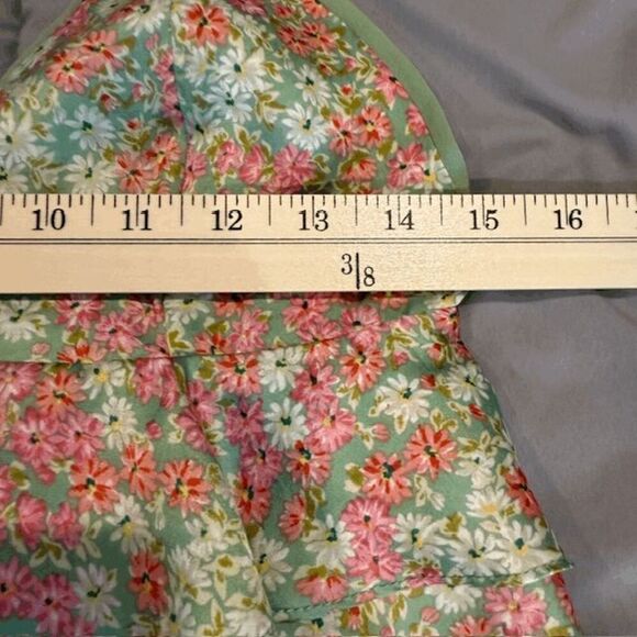 Dress Forum Star Floral Ruffle Crop Top Satin Tiered Babydoll Green Size Medium - Picture 6 of 8